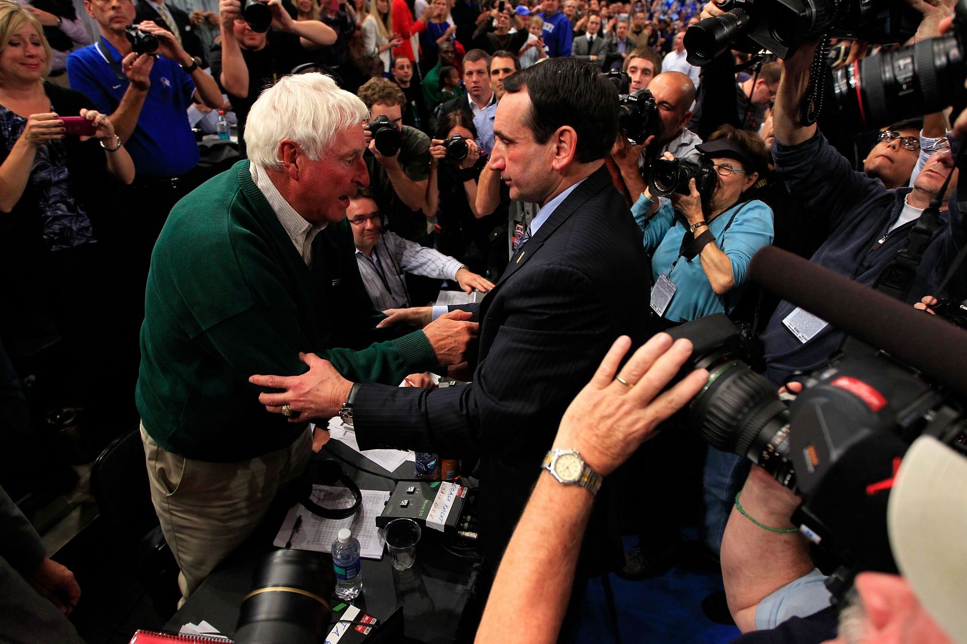 Bob Knight, here congratulating Coach K in 2011, was a March Madness maestro.