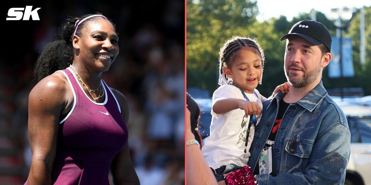 Serena Williams (L), Alexis Ohanian and daughter Olympia (R)