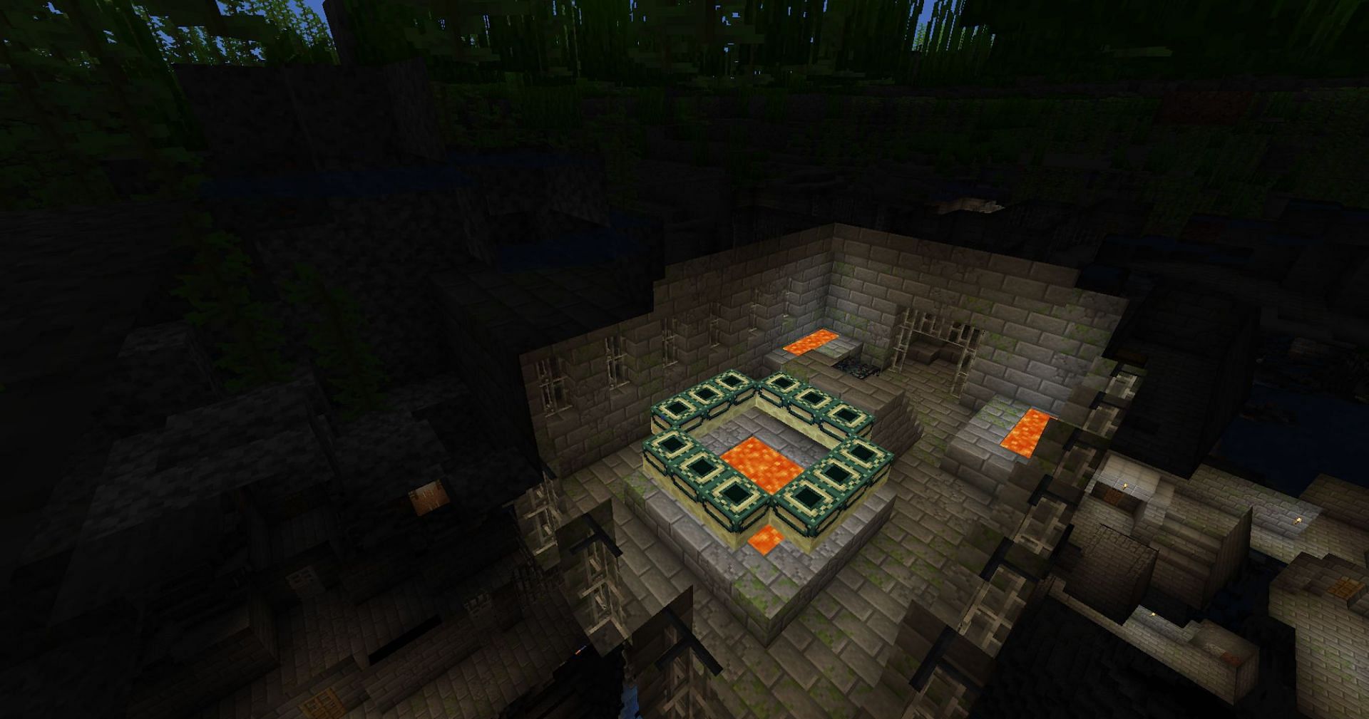 The nearest stronghold on this seed has a portal room visible from the surface (Image via Mojang)