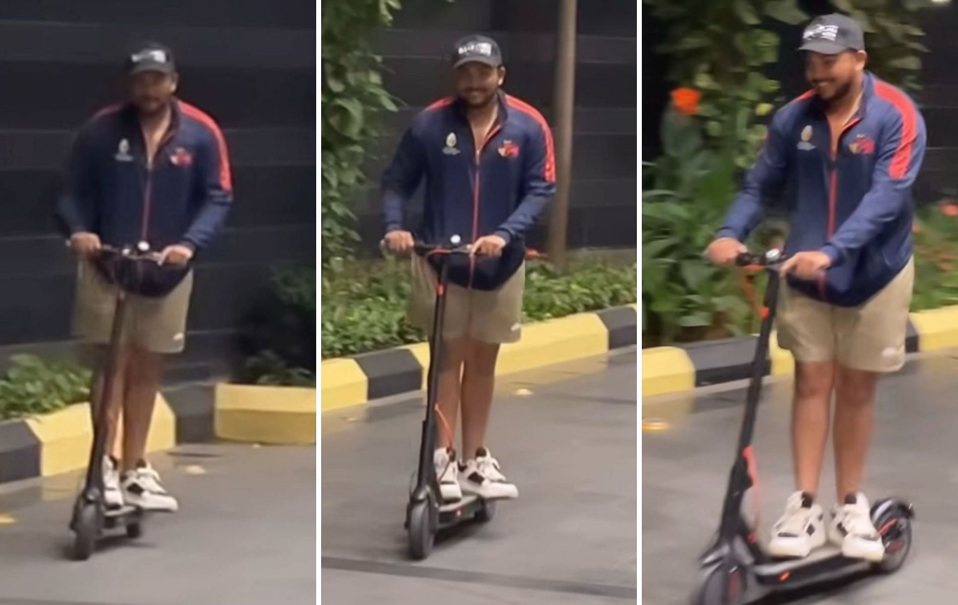 Prithvi Shaw enjoying a ride on a kick scooter