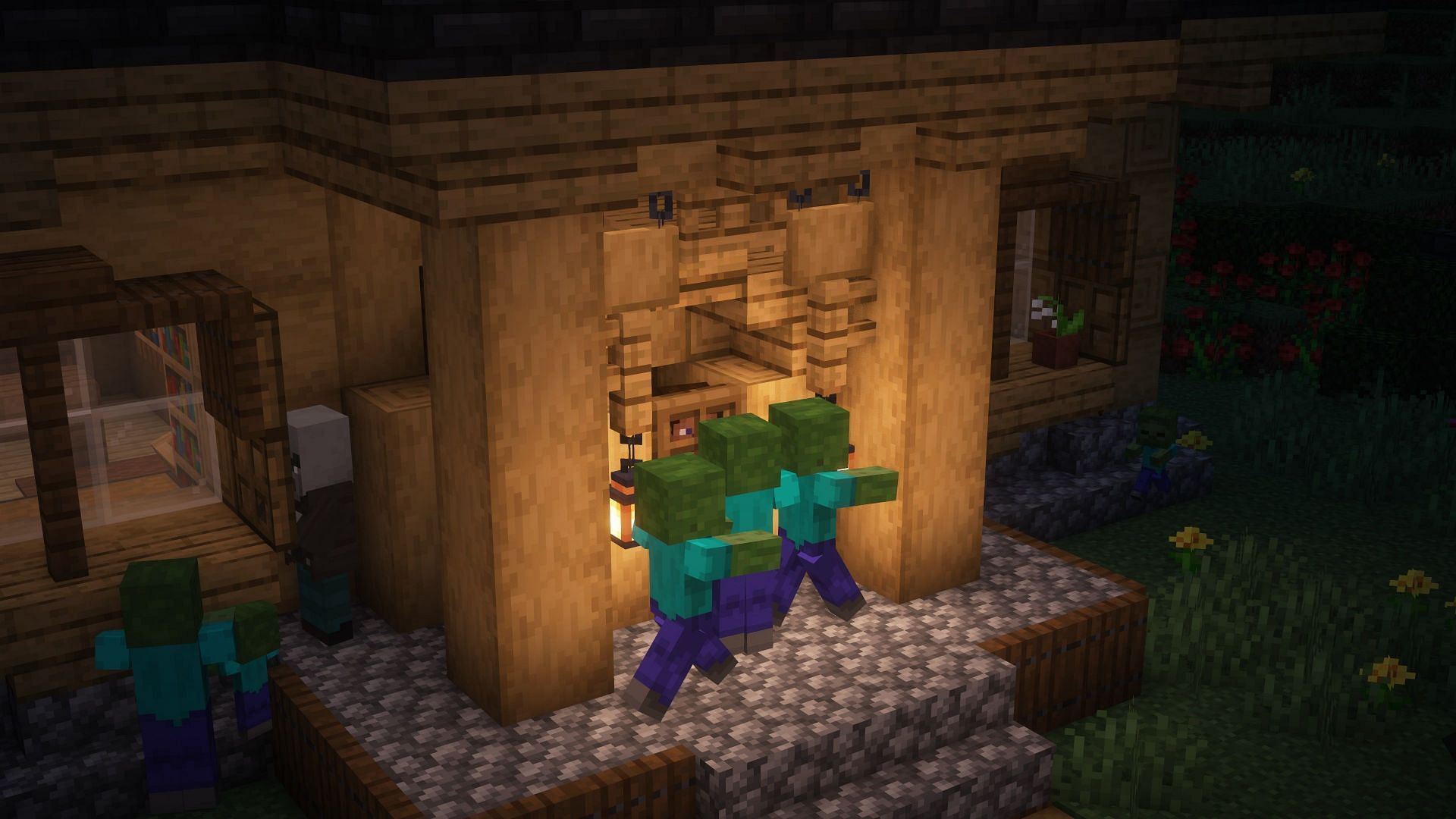 Zombies breaking down a door (Image via Mojang)