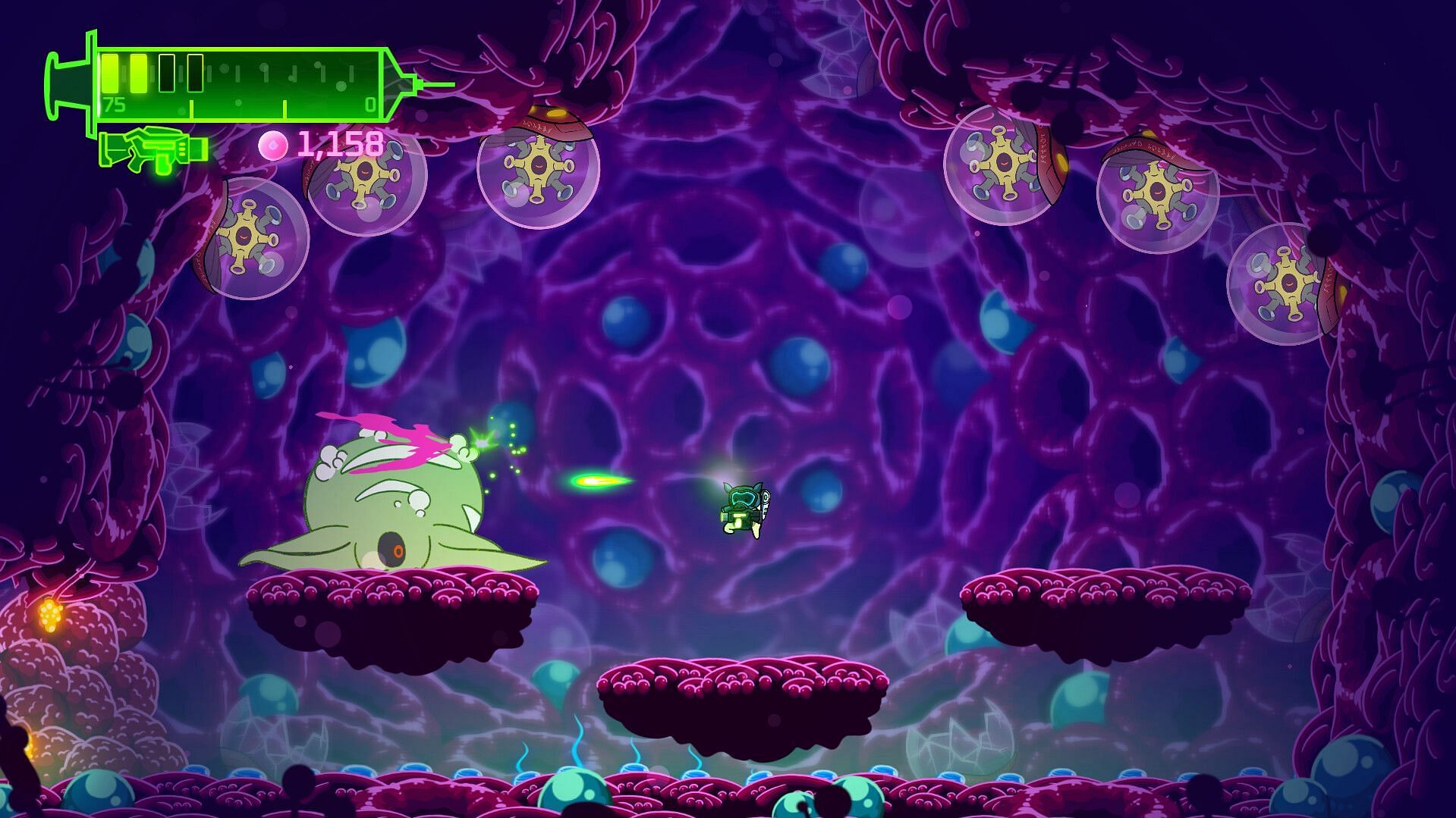 Powerful bosses lurk within each biome in BioGun (Image via Ravenage Games)