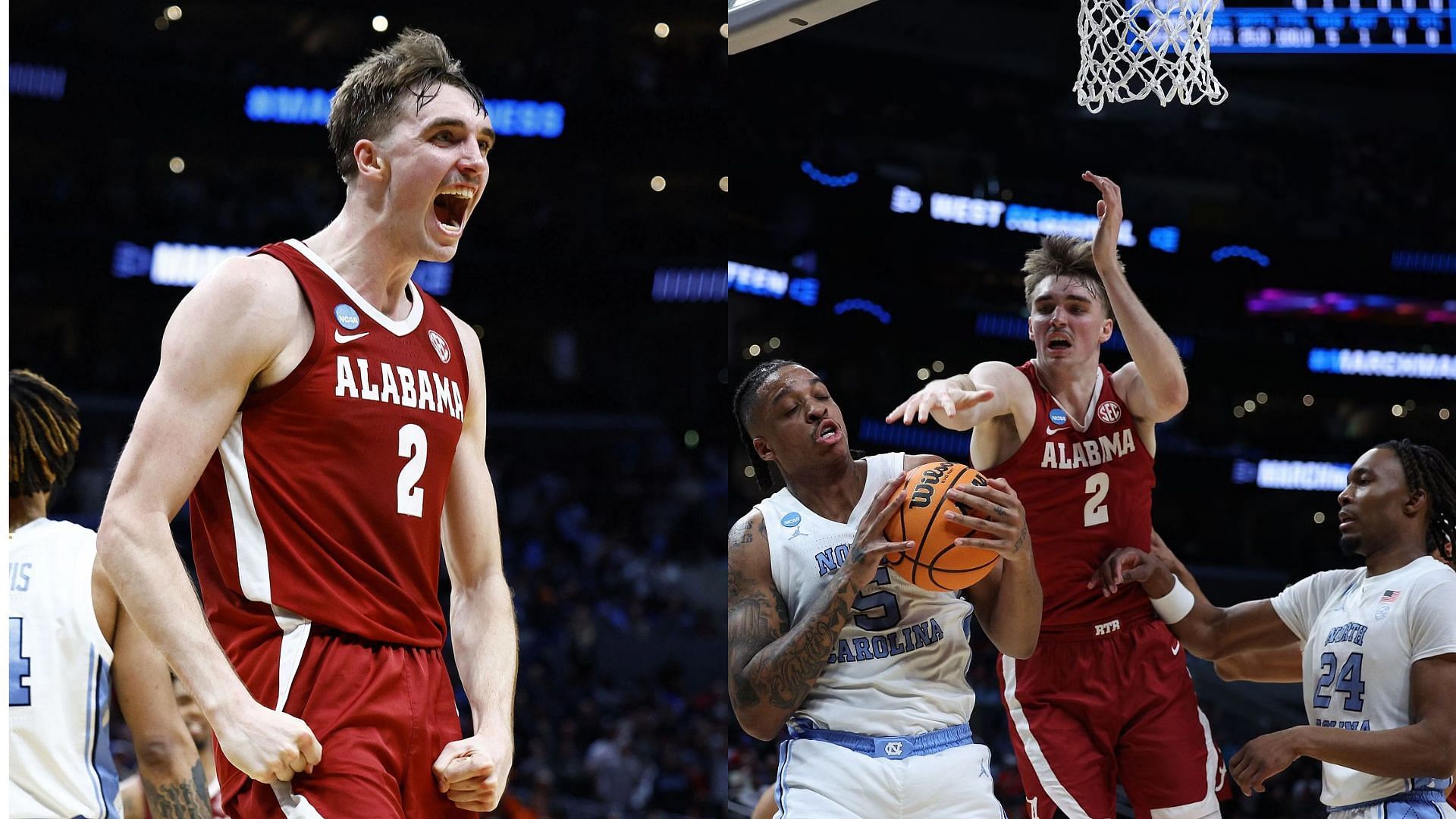 Alabama #2 Grant Nelson against the North Carolina Tar Heels in the NCAA Tournament Sweet 16