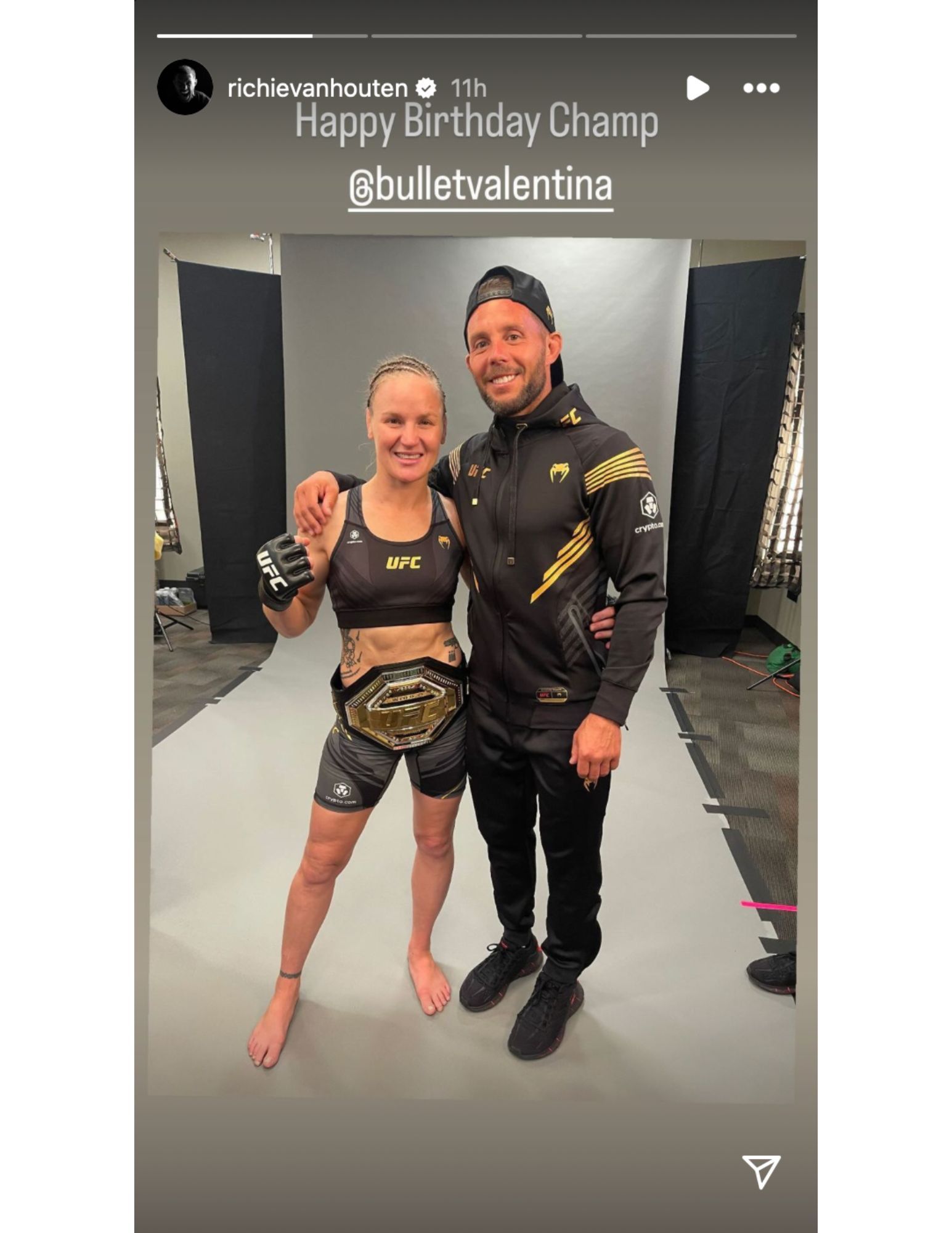 Richie Van Houten wishing Valentina Shevchenko a happy birthday on March 7 [Photo Courtesy @richievanhouten on Instagram]