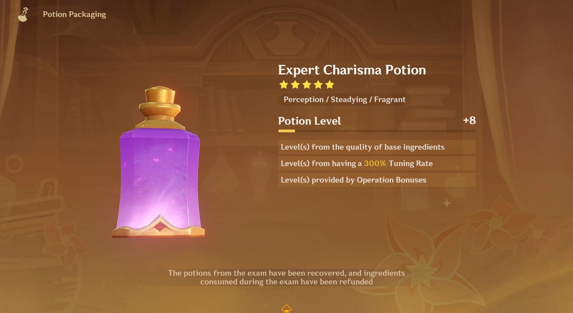 Expert grade Charisma potion with Perception and Steadying characteristics (Image via HoYoverse)