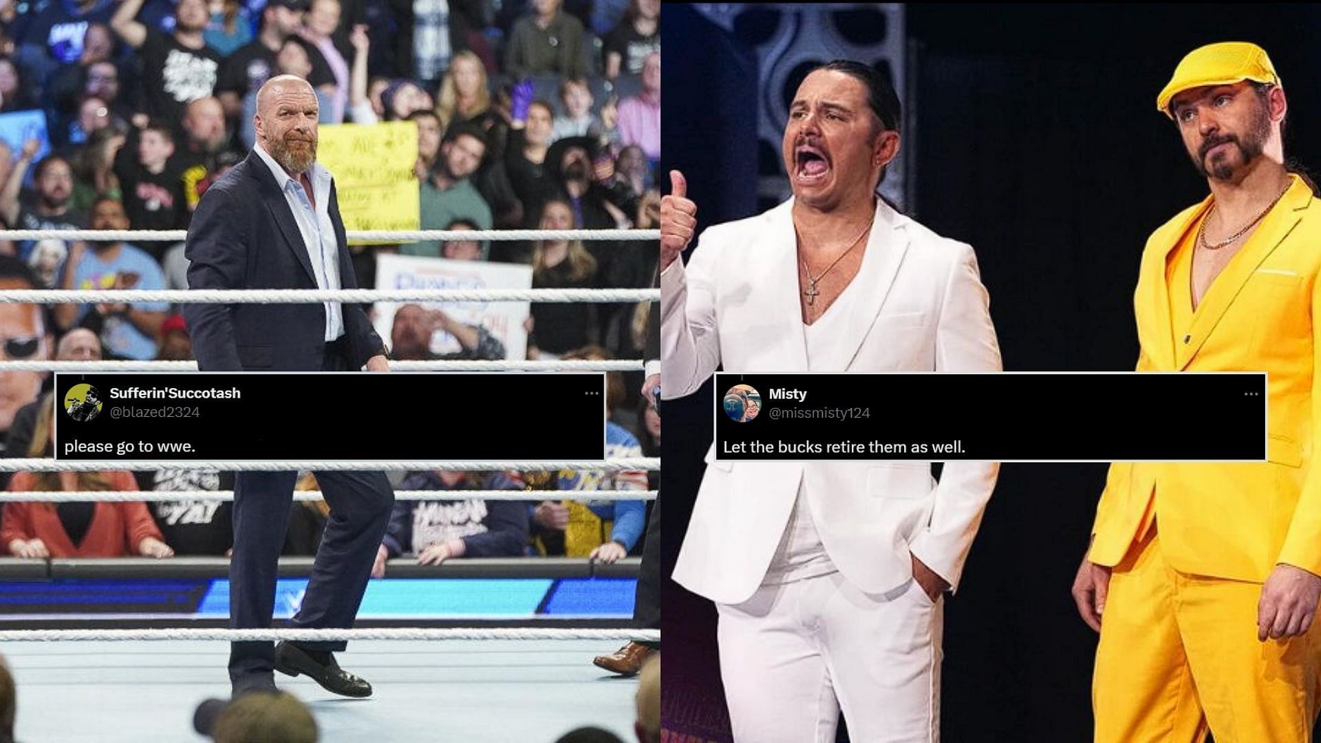 Triple H is the Chief Content Officer of WWE and the Young Bucks are the Executive Vice Presidents of AEW [Photos courtesy of WWE