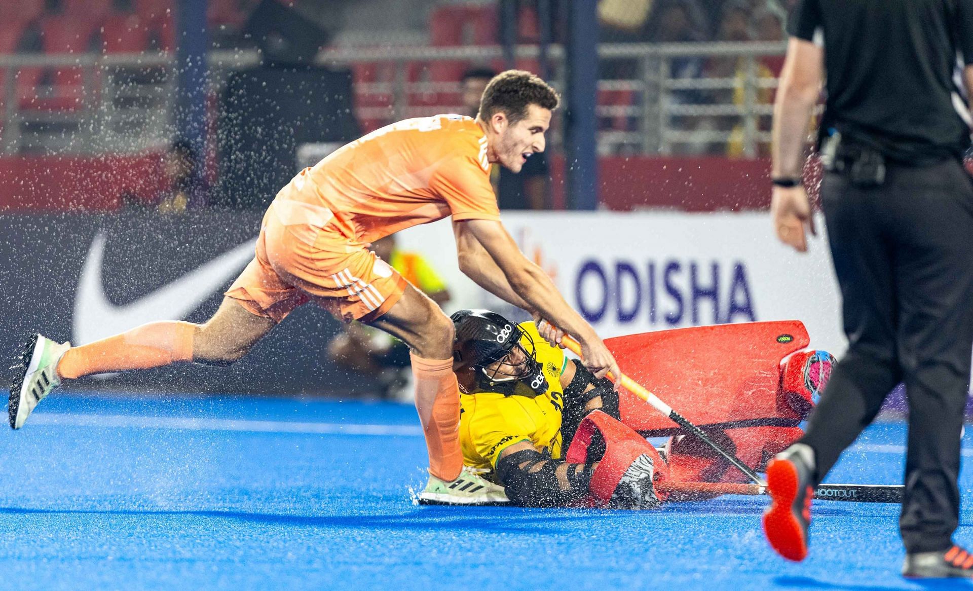 Krishan Pathak in action against the Netherlands