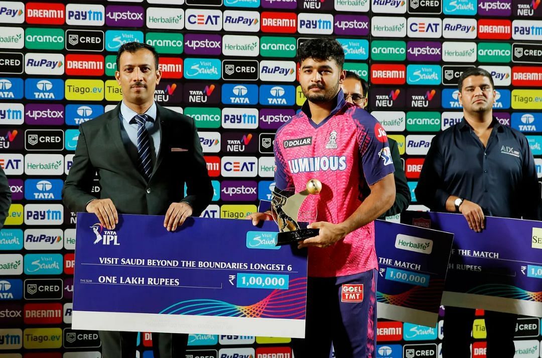 Riyan Parag getting an award during the presentation ceremony - IPL 2023