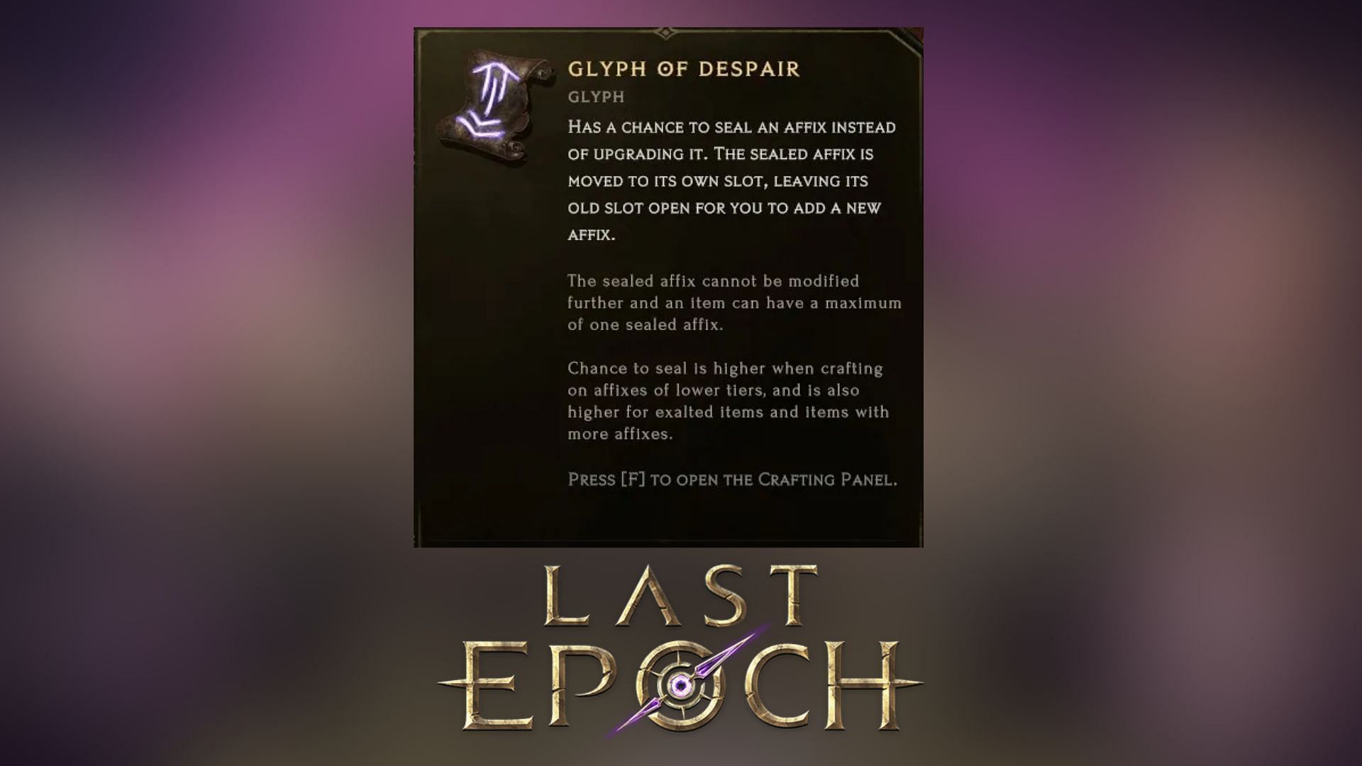 Glyph of Despair fixes affixes to an item (Image via Eleventh Hour Games)