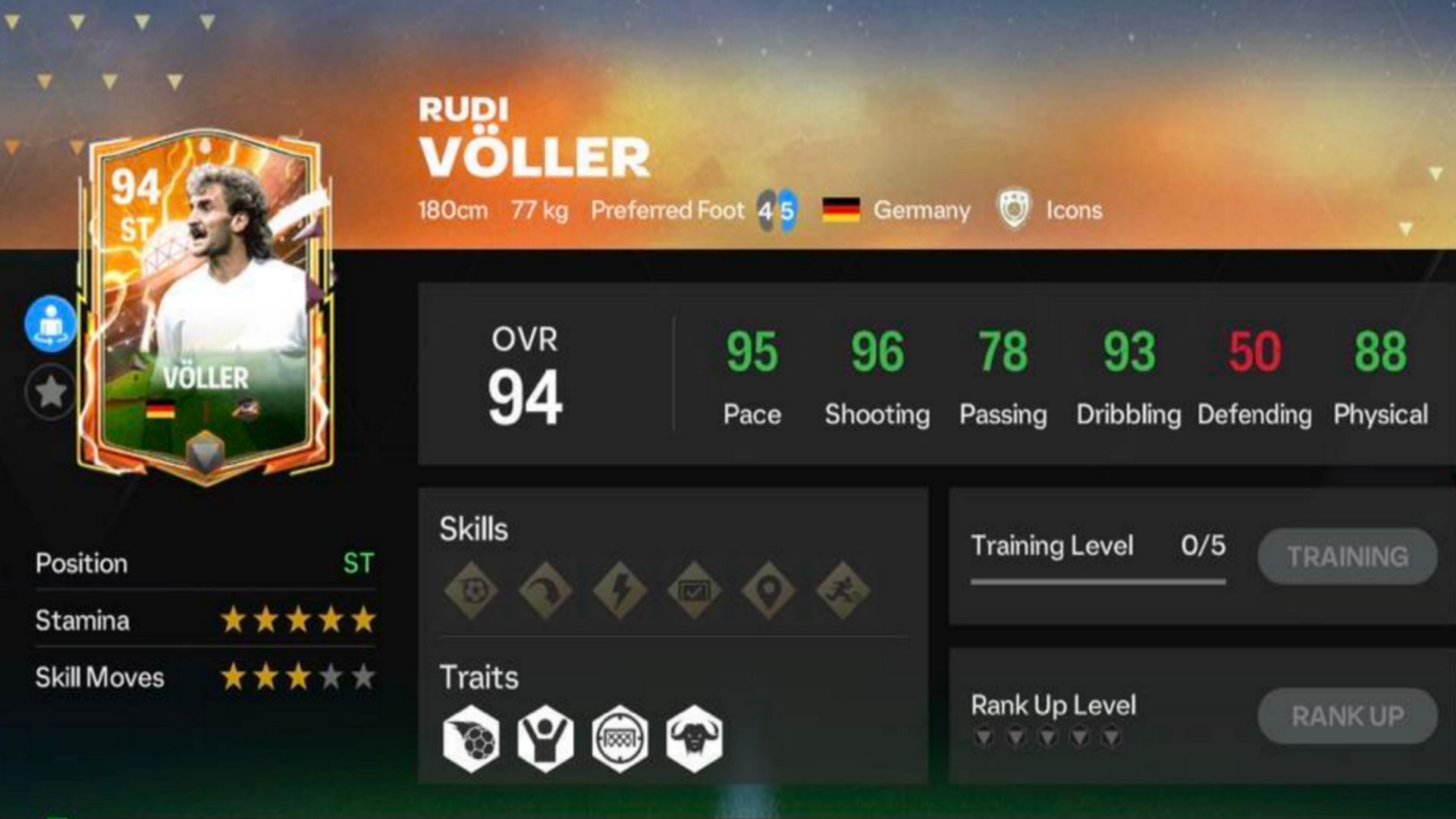 Rudi Voller Heroes 24 card has great stats (Image via EA Sports)