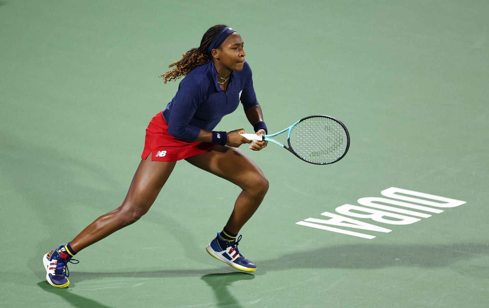 Coco Gauff in action at the Dubai Tennis Championships