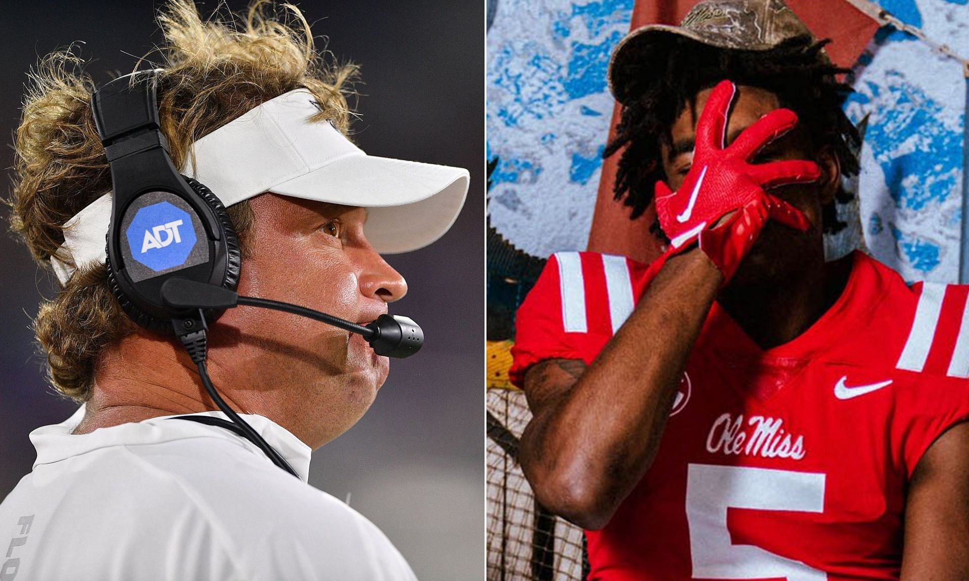 Head coach Lane Kiffin (L), wide receiver Noreel White (R)