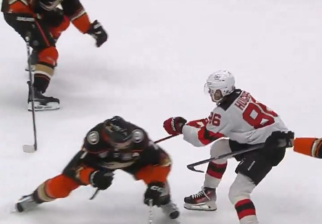 NHL fan reacts as Jack Hughes gets rocked by Radko Gudas during 3-4 loss to Ducks