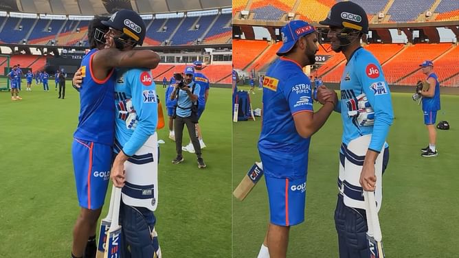 [Watch] GT captain Shubman Gill meets former skipper Hardik Pandya, Rohit Sharma ahead of GT vs MI match in IPL 2024