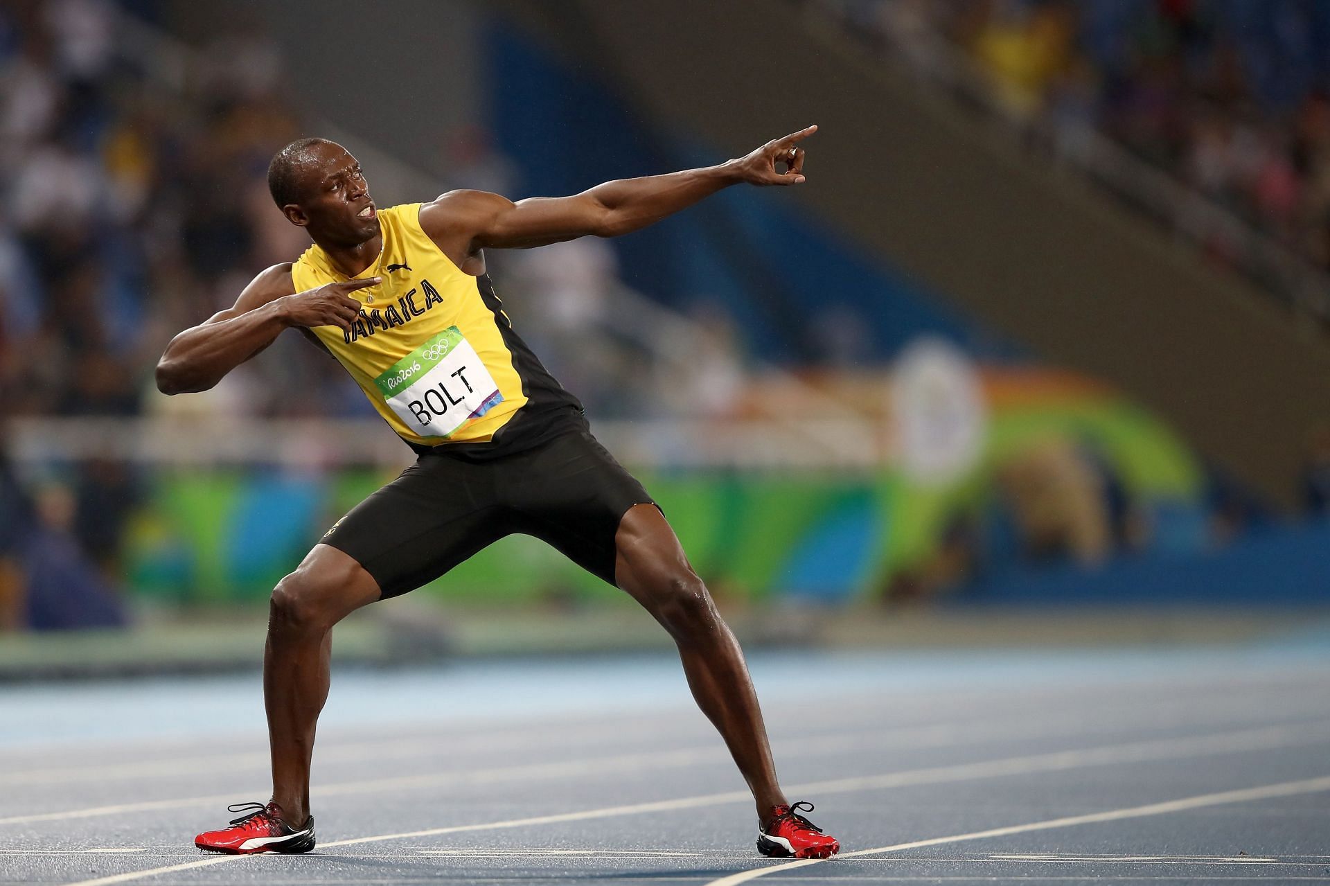Usain Bolt of Jamaica celebrates winning the Men&#039;s 200m Final at the 2016 Olympic Games in Rio de Janeiro, Brazil.
