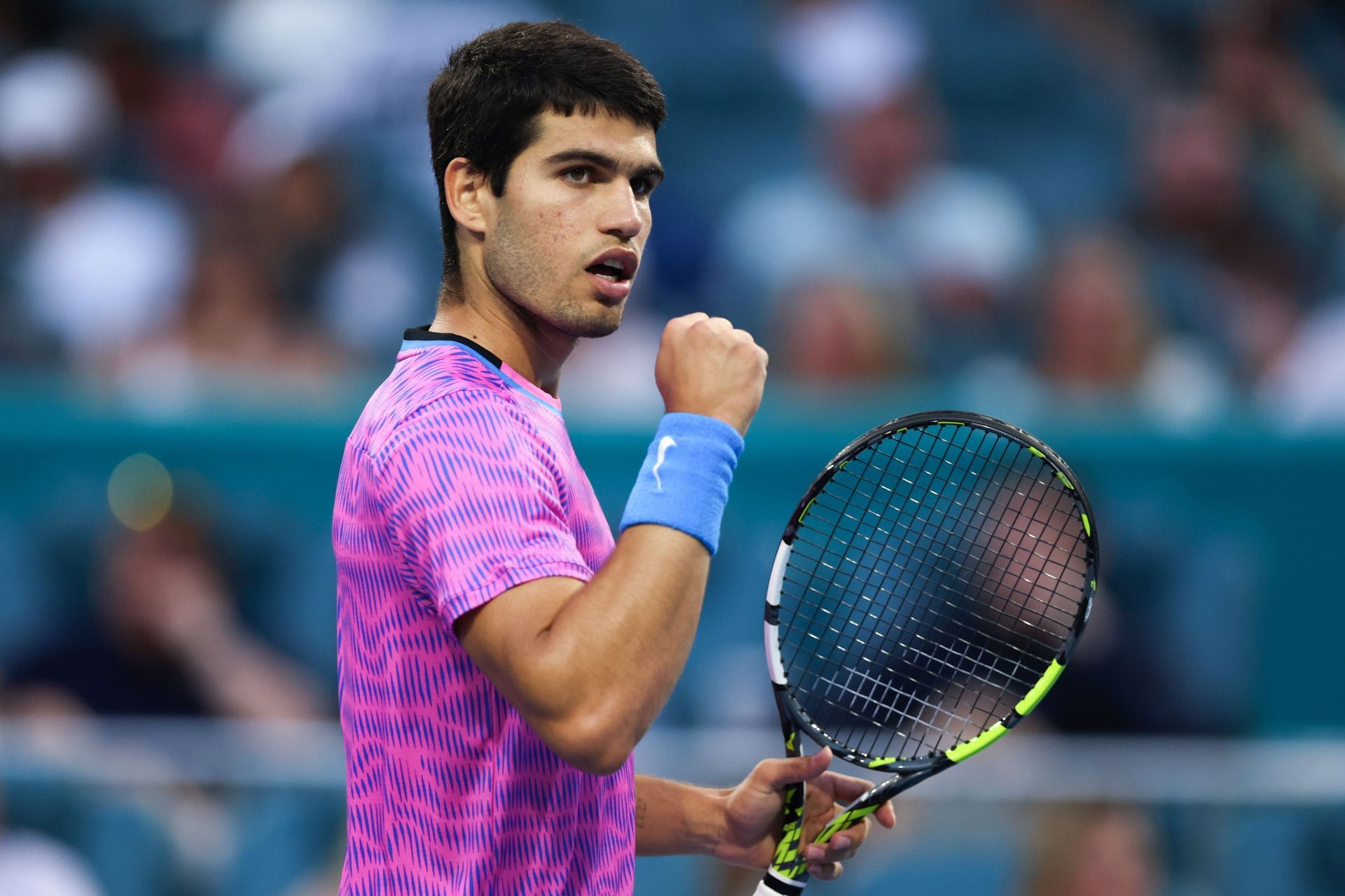 Carlos Alcaraz in action at the Miami Open