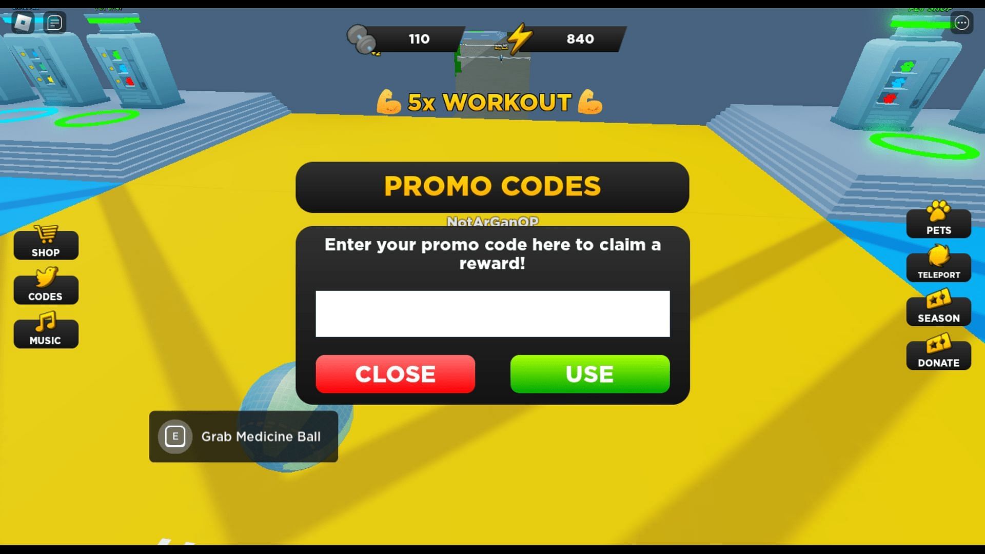 Redeem codes in Strongman Simulator (Image via Roblox || Sportskeeda)