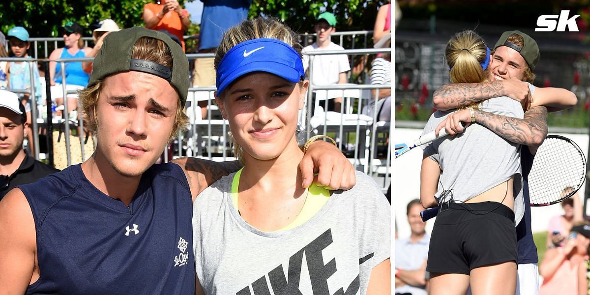 Justin Bieber and Eugenie Bouchard during a charity match in 2015
