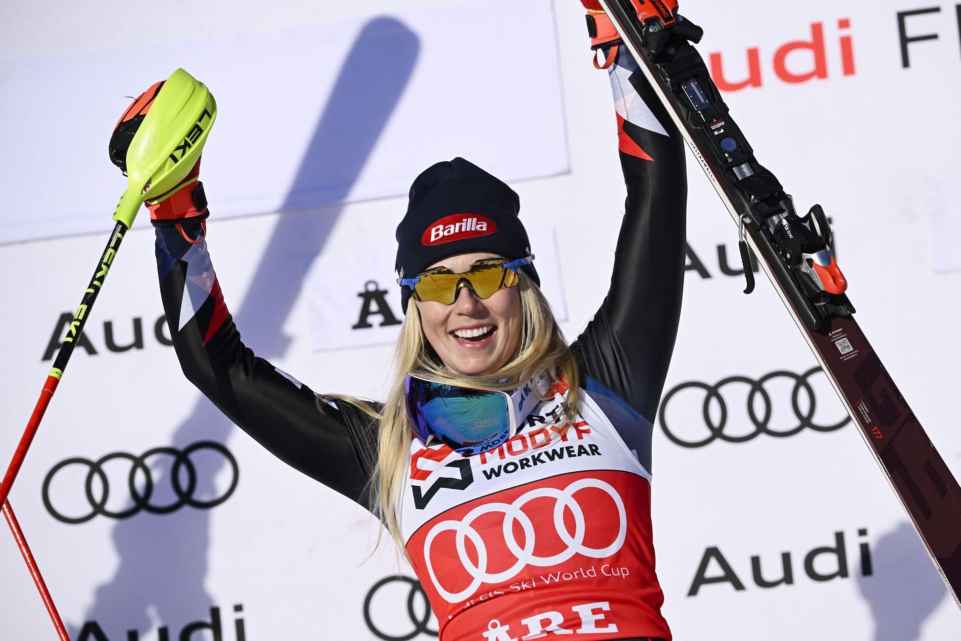 Mikaela Shiffrin of Team United States takes 1st place during the Audi FIS Alpine Ski World Cup Women&#039;s Slalom in Are, Sweden.