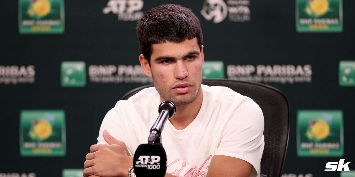 Carlos Alcaraz addresses the media at the Indian Wells Masters