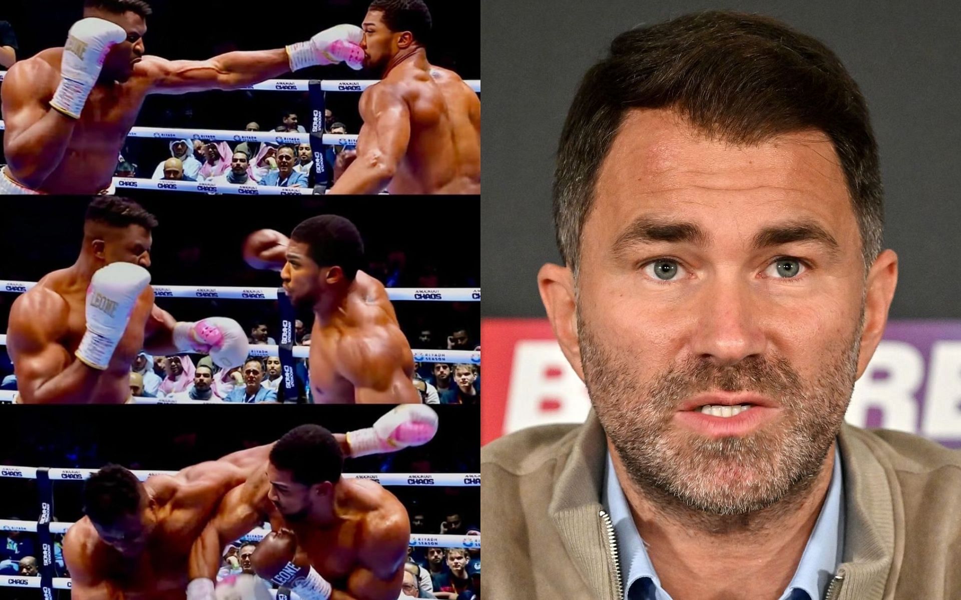 Eddie Hearn (right) laughs off theories that Anthony Joshua