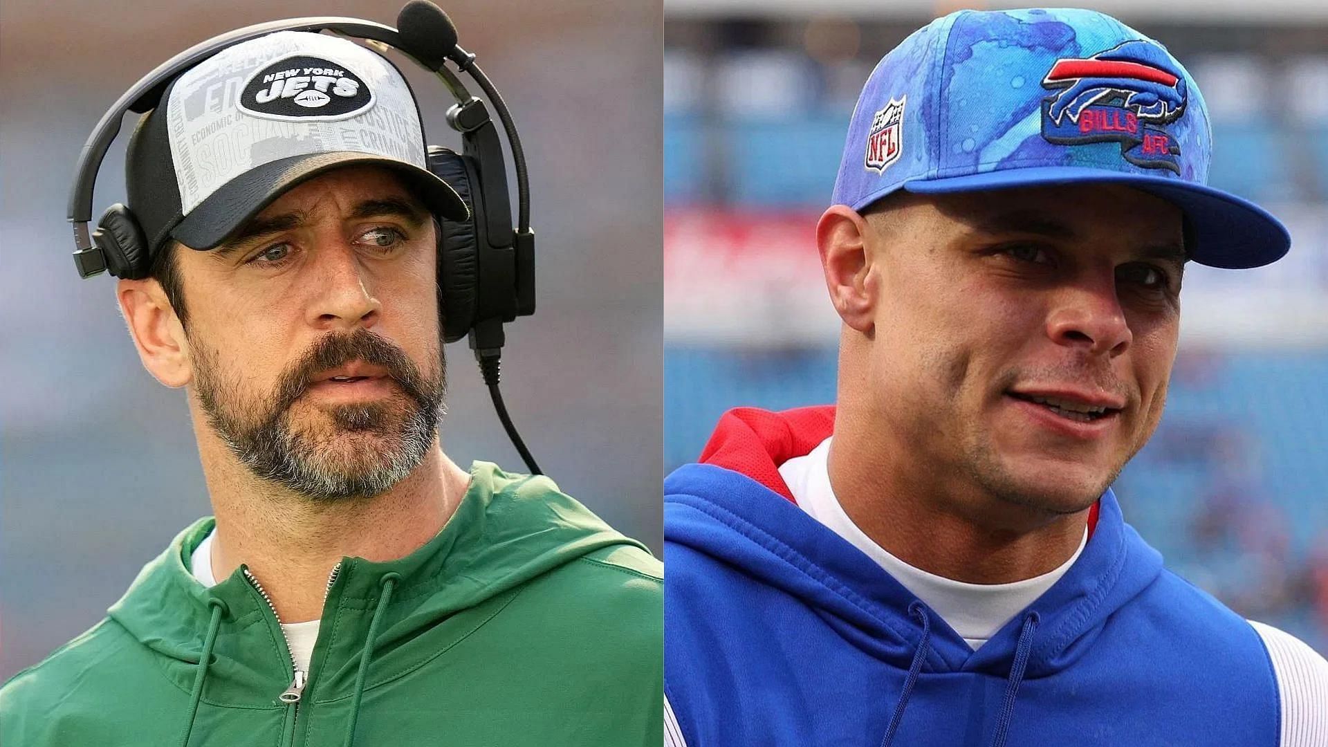 New York Jets quarterback Aaron Rodgers and Miami Dolphins safety Jordan Poyer