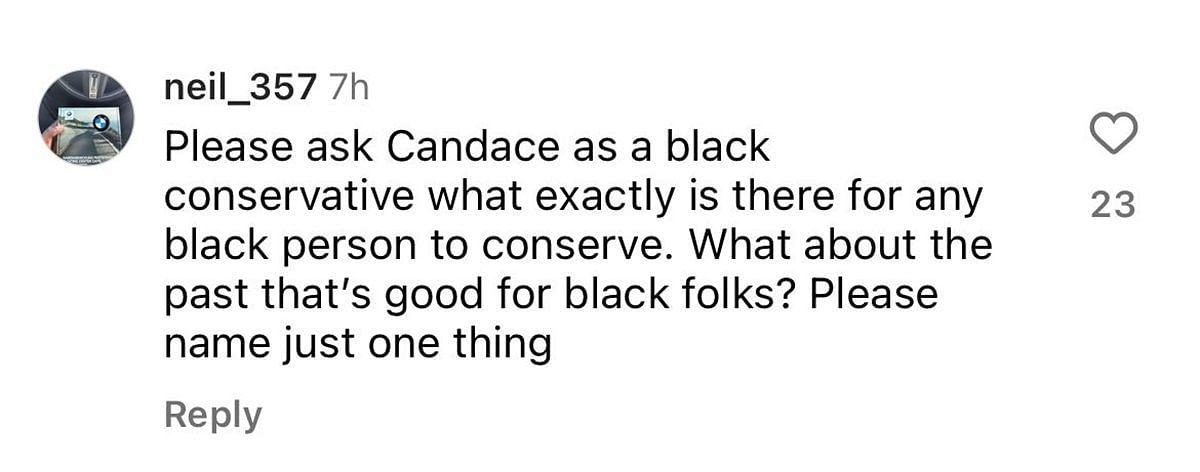 Users question Candace Owens (image via Instagram/@neil_357)