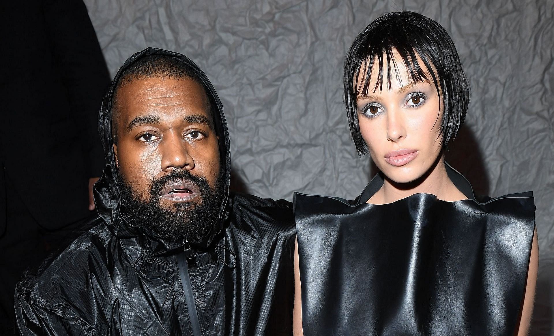 Kanye West and Bianca Censori attend the Marni Fall/Winter 2024 Fashion Show during the Milan Fashion Week - Womenswear Fall/Winter 2024-2025 on February 23, 2024 in Milan, Italy. (Photo by Alessandro Levati/Getty Images)