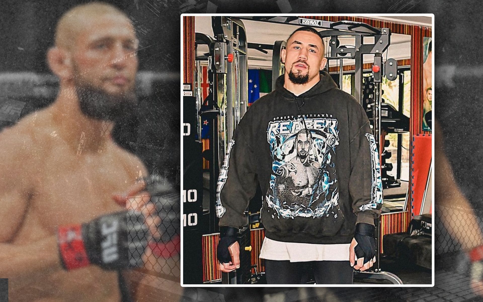 Robert Whittaker (right) shares his reaction to headliner matchup with Khamzat Chimaev for UFC Arabia. [Image courtesy: @khamzat_chimaev &amp; @obwhittakermma on Instagram]