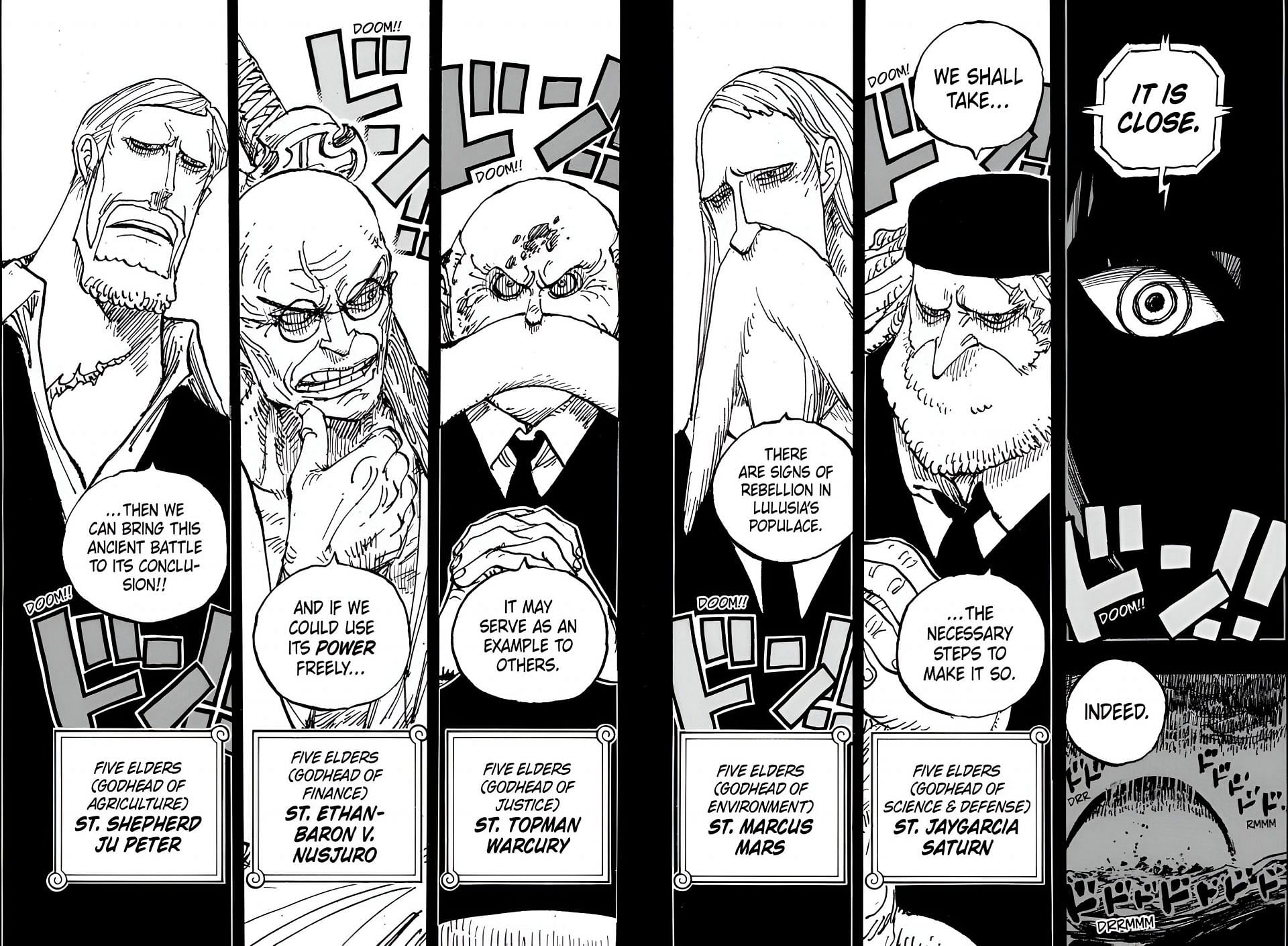 The names of the Five Elders revealed (Image via Shueisha)