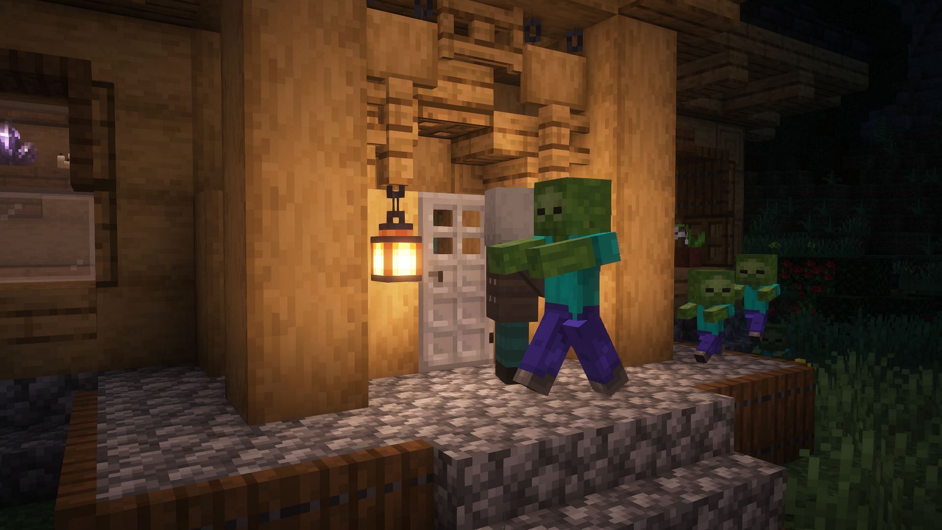 Replace wooden doors with iron doors to prevent unwanted mobs (Image via Mojang Studios)