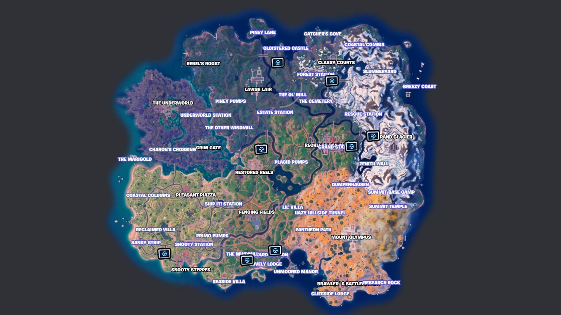 All Vehicle Job Board locations (Image via Epic Games || Fortnite.gg)