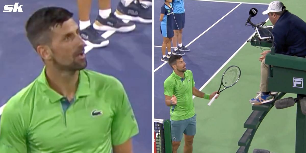 Novak Djokovic argues with chair umpire during Indian Wells 3R