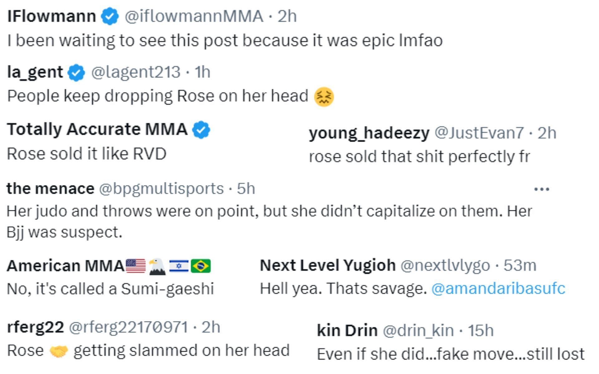 Screenshot of fan reactions to Baked MMA&#039;s post on X