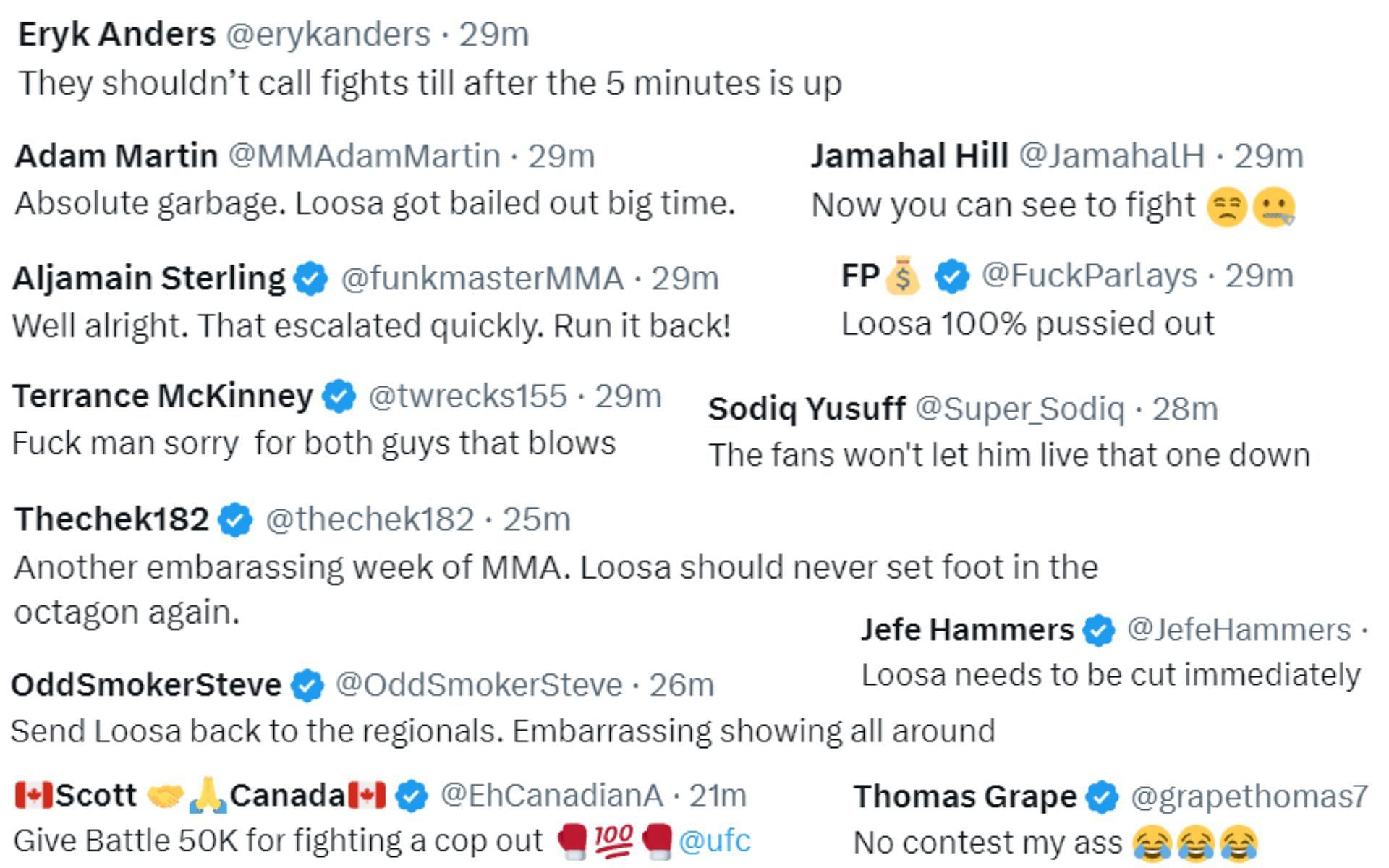 Screenshot of fan reactions to UFC&#039;s post on X