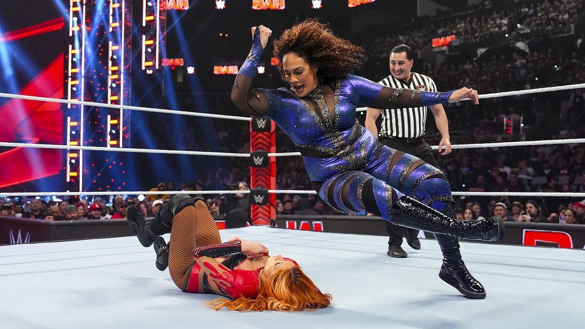 Nia Jax and Becky Lynch in action during their recent match on RAW.