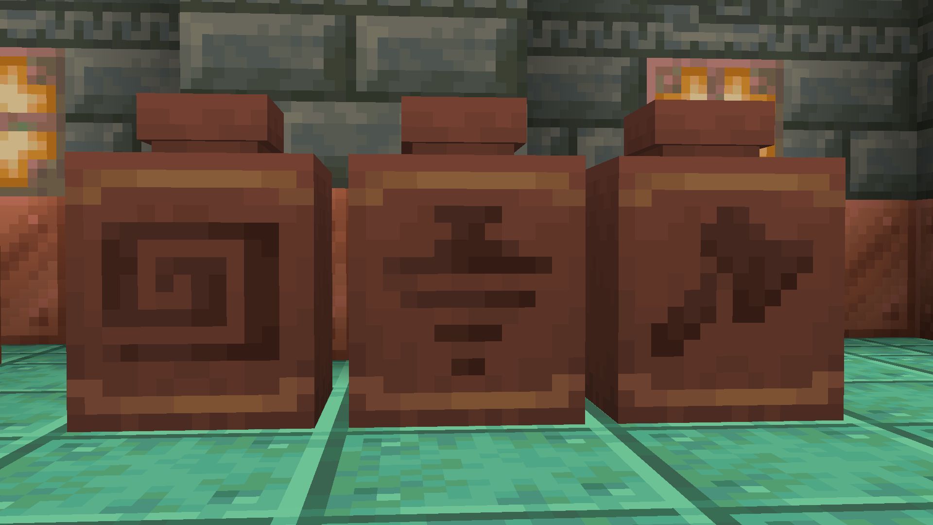 Designs on new flow, guster, and scrape pottery sherds (Image via Mojang Studios)