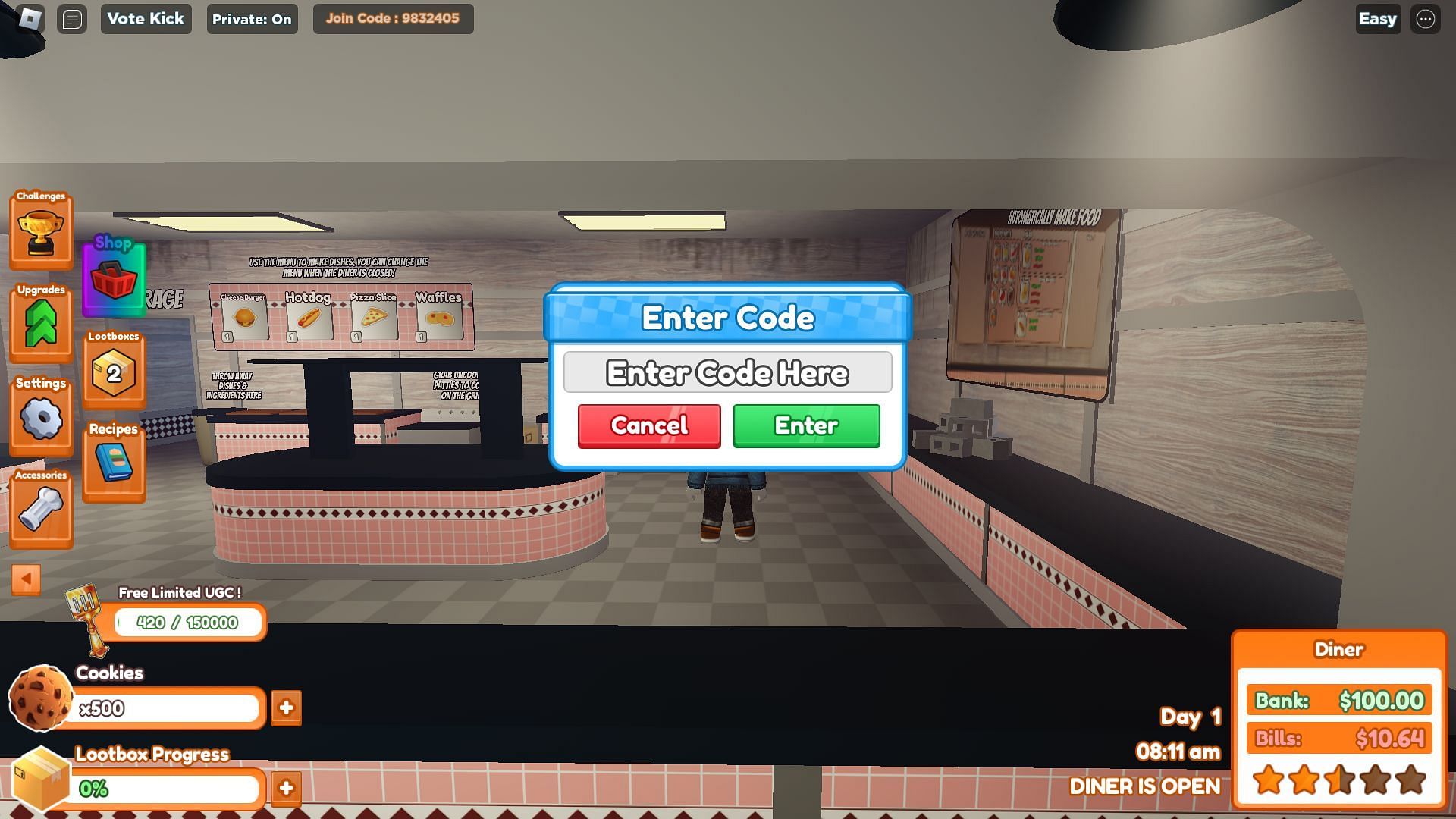 Active codes for Diner Simulator (Image via Roblox)