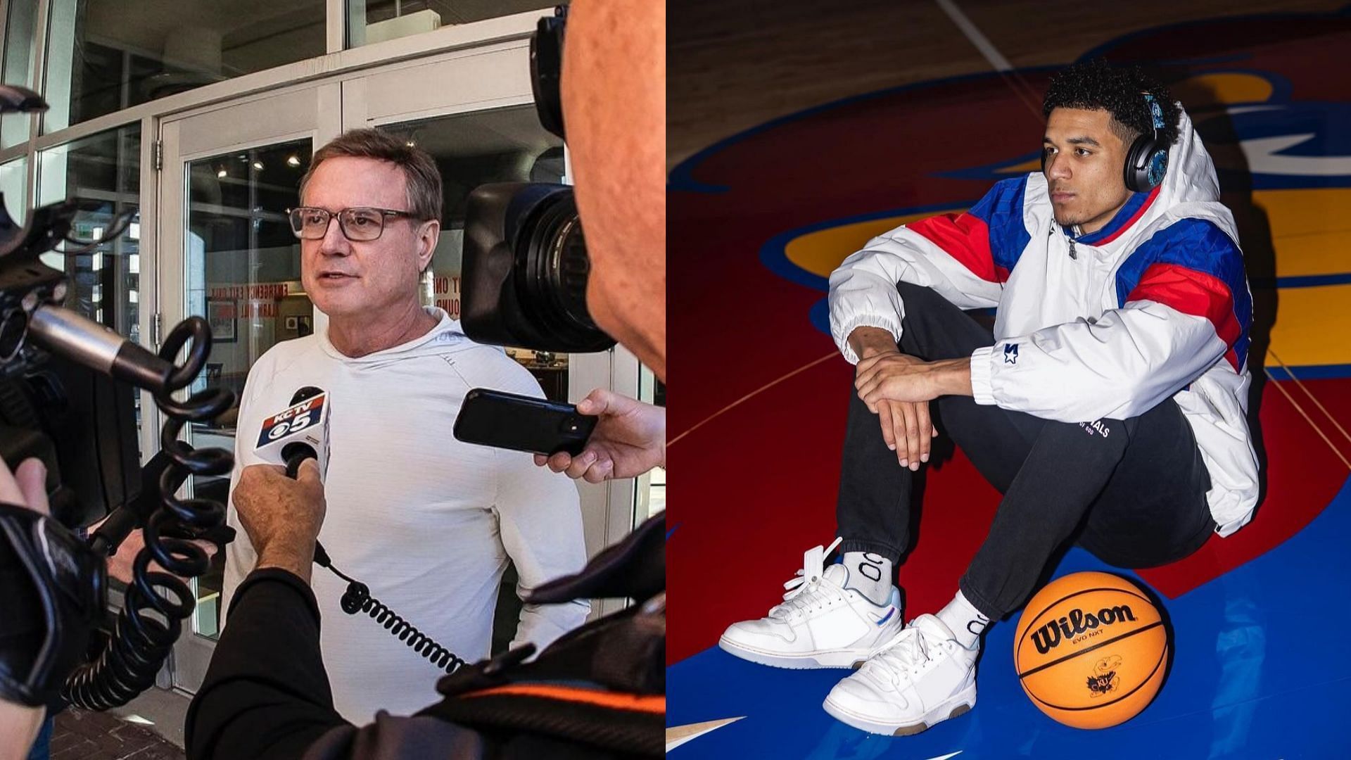 Kansas coach Bill Self and Jayhawks player Kevin McCullar Jr. 