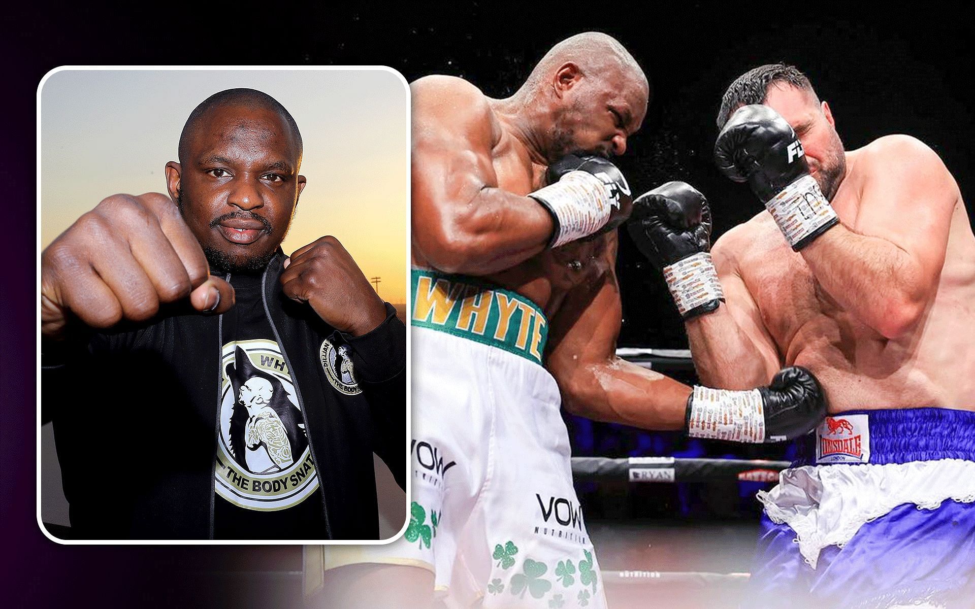 Dillian Whyte (left) rages at Christian Hammer (extreme right) [Images courtesy of @dillianwhyte on Insatgram