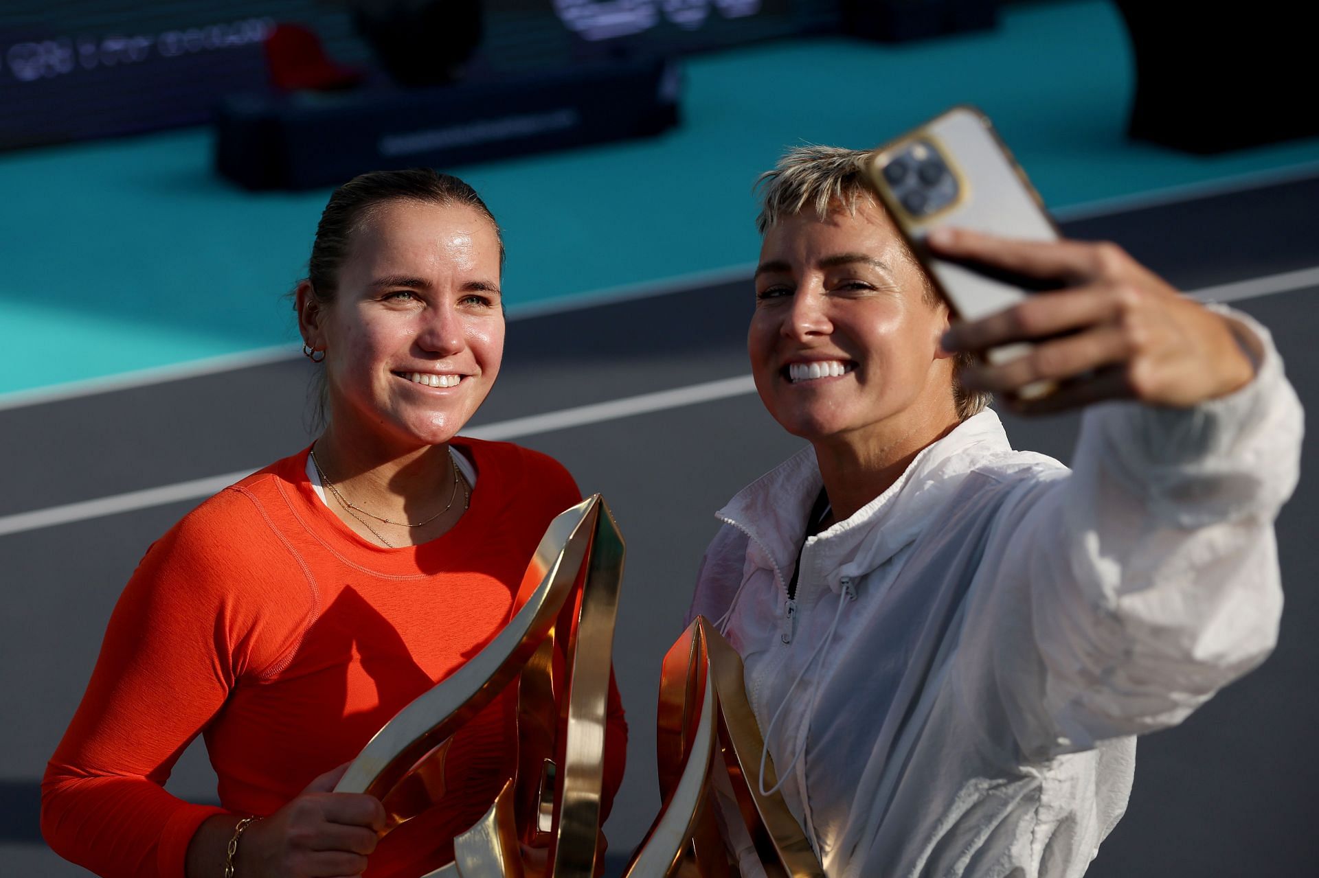 Sofia Kenin and Bethanie Mattek Sands after winning the Abu Dhabi Open
