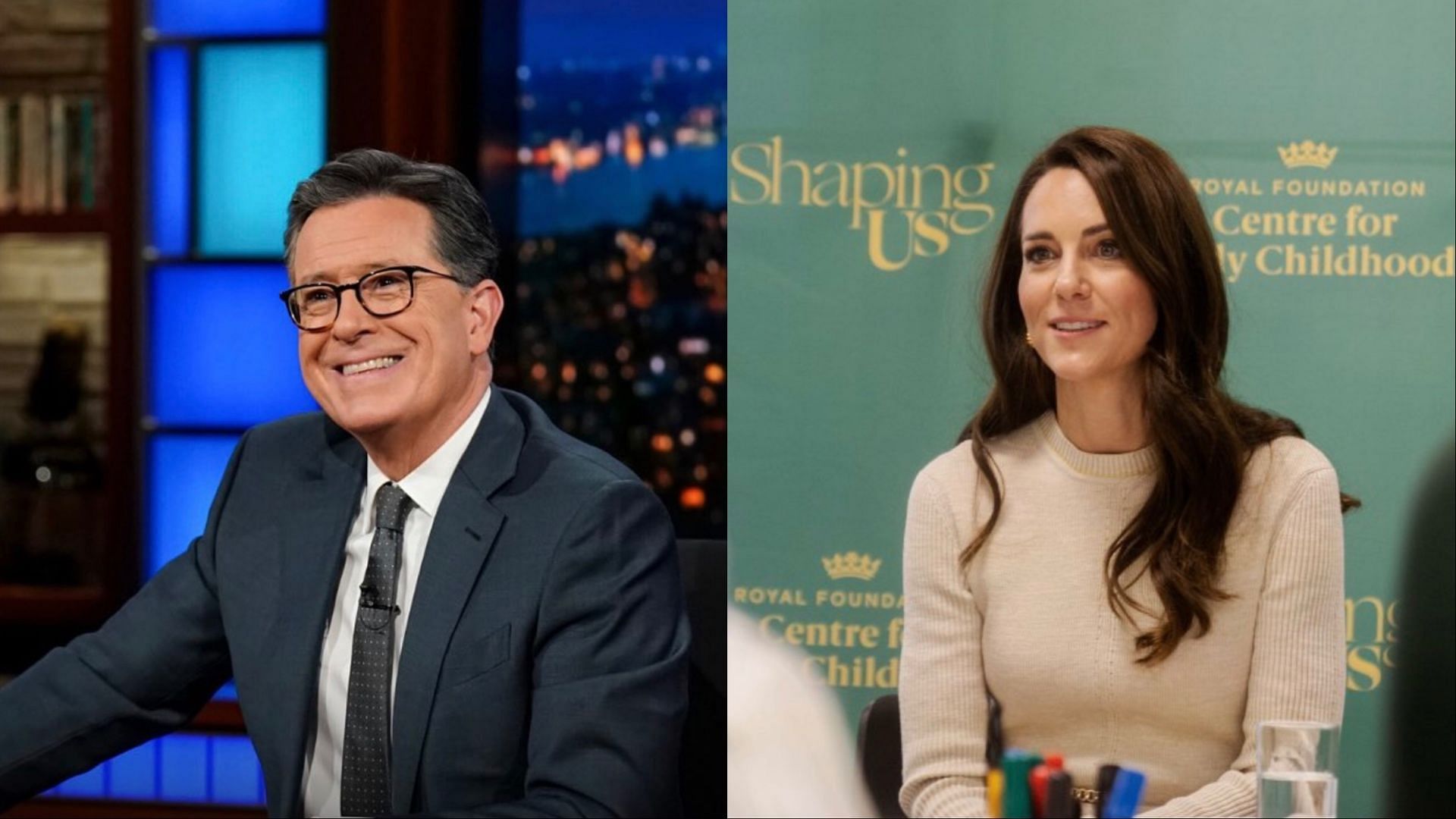 Stephen Colbert talks about Kate Middleton. (Images via Instagram/@colbertlateshow &amp; @princeandprincessofwales)