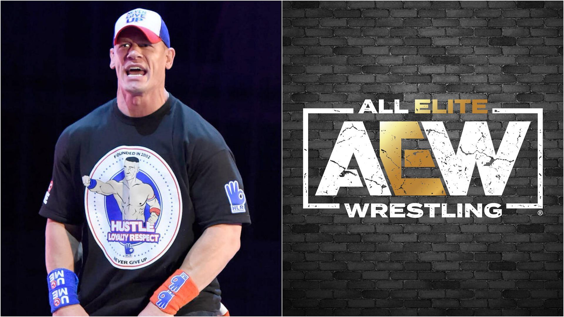 John Cena (left) &amp; AEW logo (right) [Image credits: wwe.com &amp; aew.com]