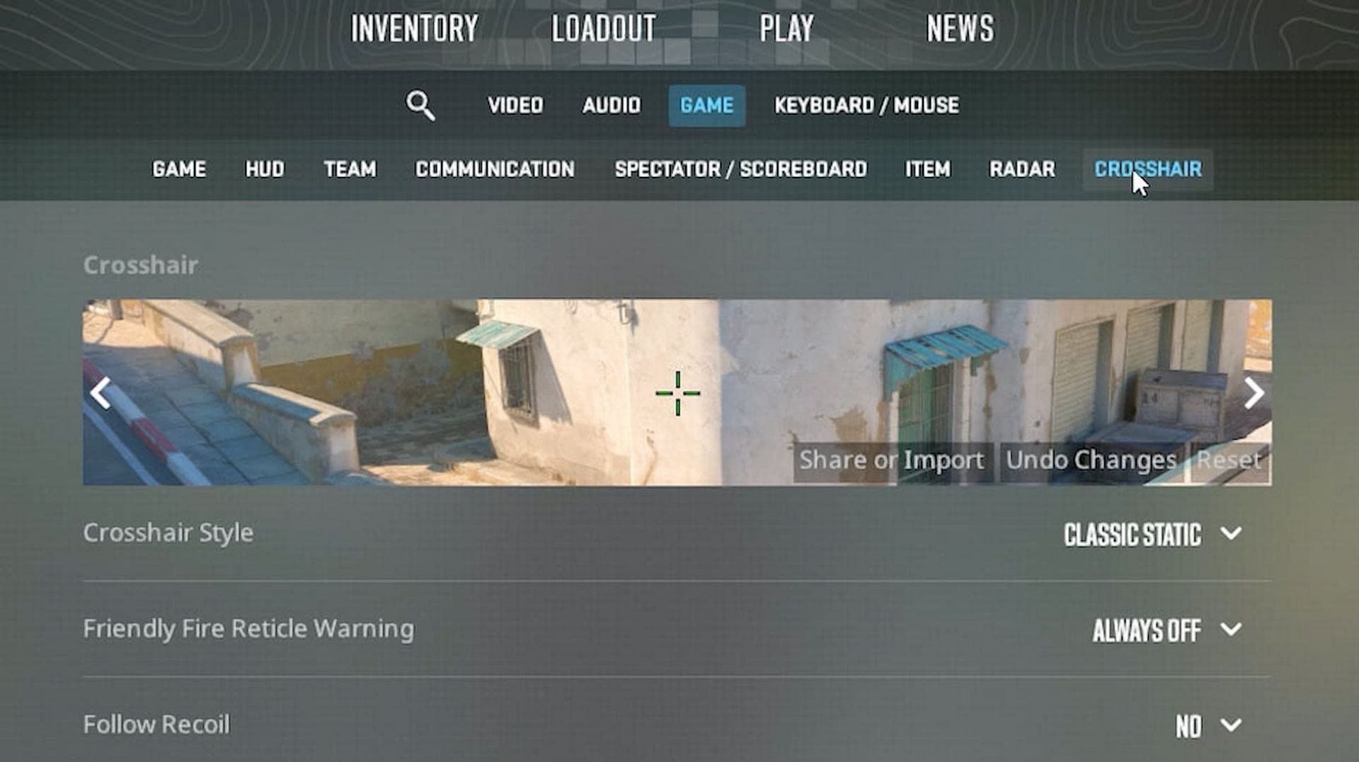 CS2 crosshair settings in-game( Image via Valve)