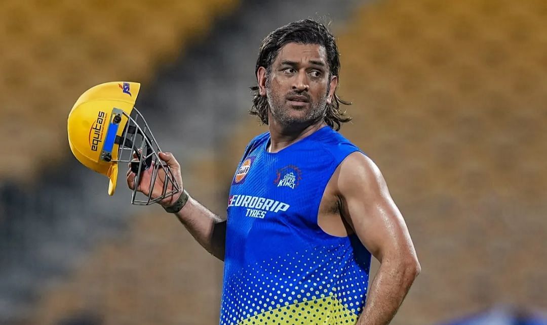 MS Dhoni during the training session with CSK
