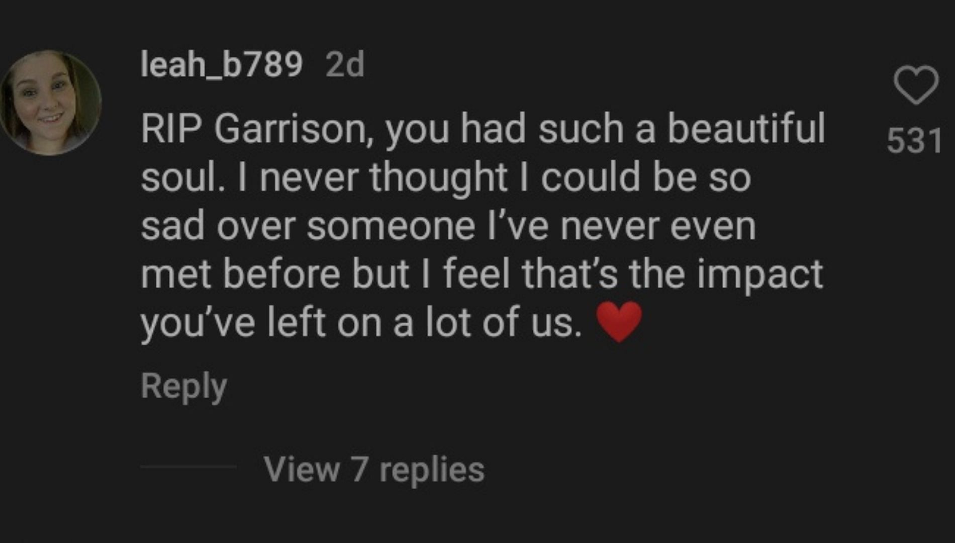 Fans react to Garrison Brown&#039;s death (Image via Instagram/@robertthebrown)