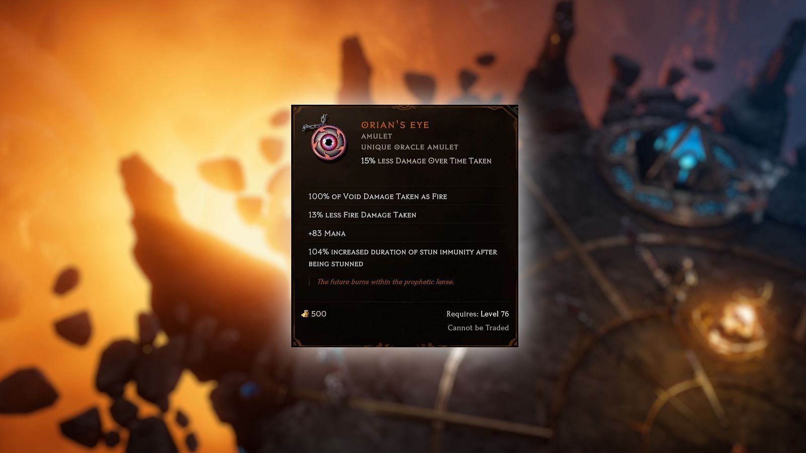 Orian&#039;s Eye is a Unique Amulet (Image via Eleventh Hour Games)