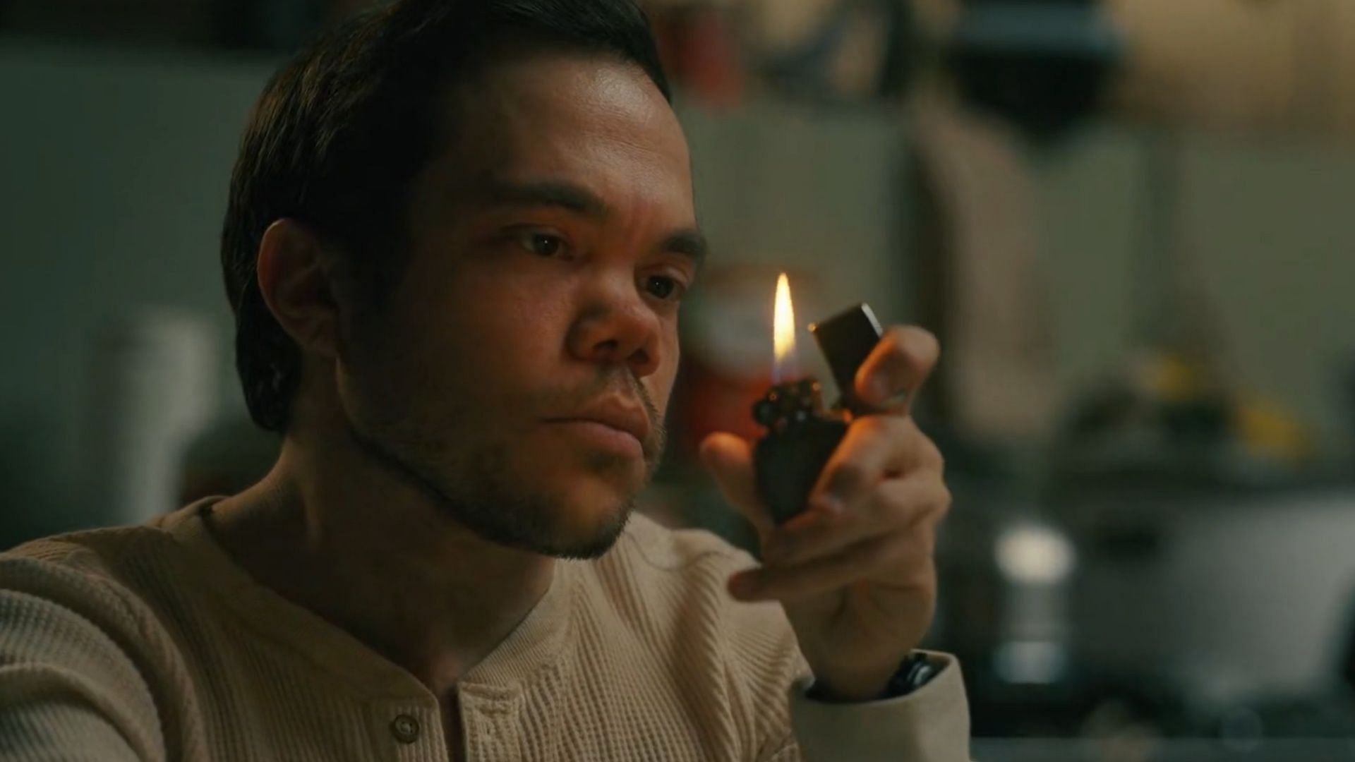 Nat with his lighter, as seen in The Walking Dead: the Ones Who Live Episode 2 (Image via Amc+)