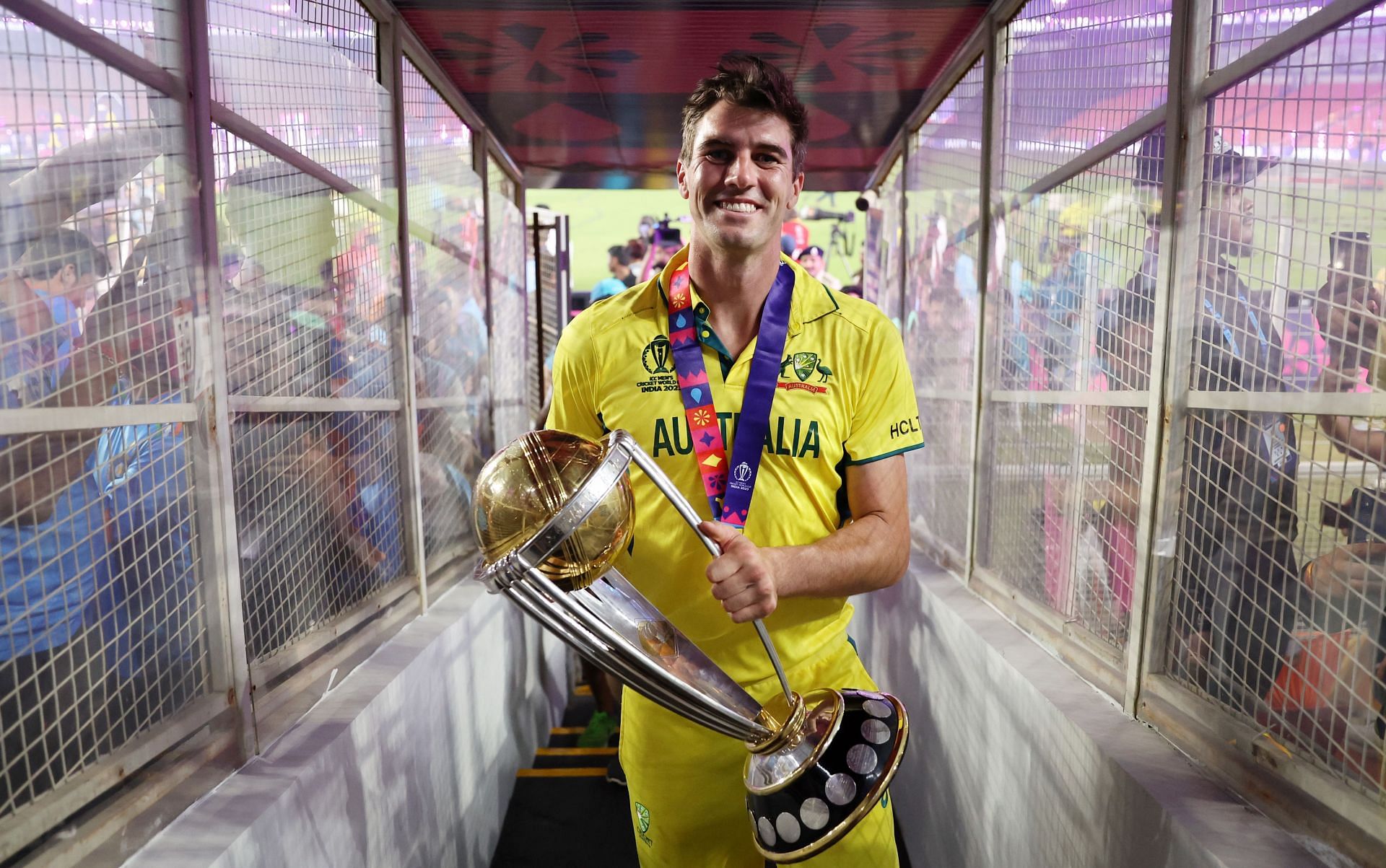 Pat Cummins poses with the World Cup trophy. (Credits: Getty)