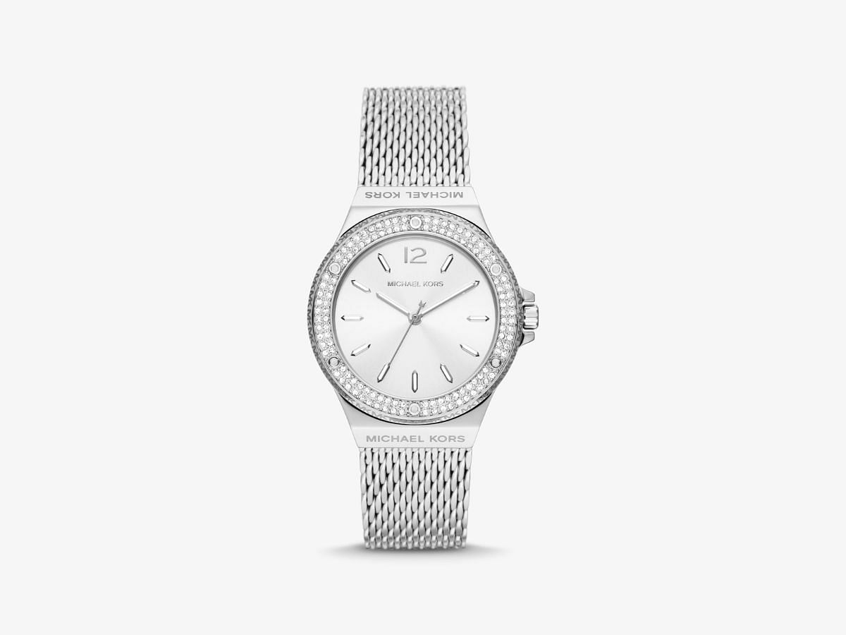 Lennox Pave Silver-Tone Mesh Watch (Image via Michael Kors)